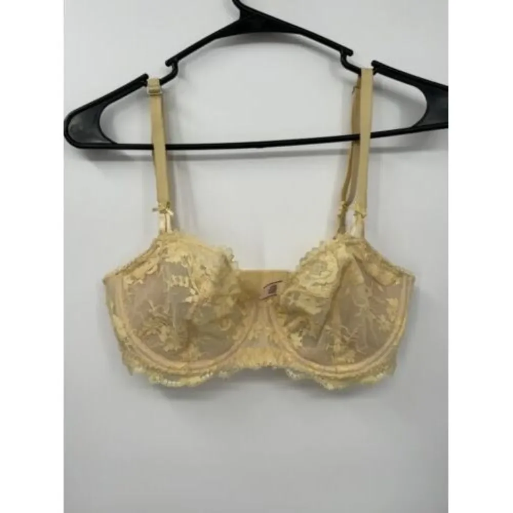 Victoria's Secret 32DD Dream Angels Demi Bra‎ Women Yellow Floral Lace Unlined